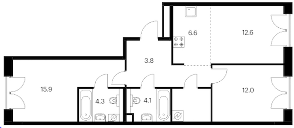 2-комнатная квартира 68.1 м², 3/9 эт., ЖК «Лермонтовский 54»